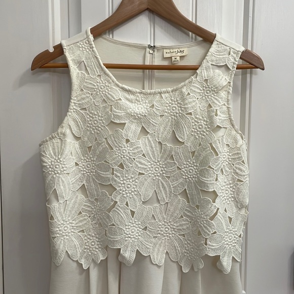Maison Jules cream flower overlay dress.  M - Picture 5 of 9